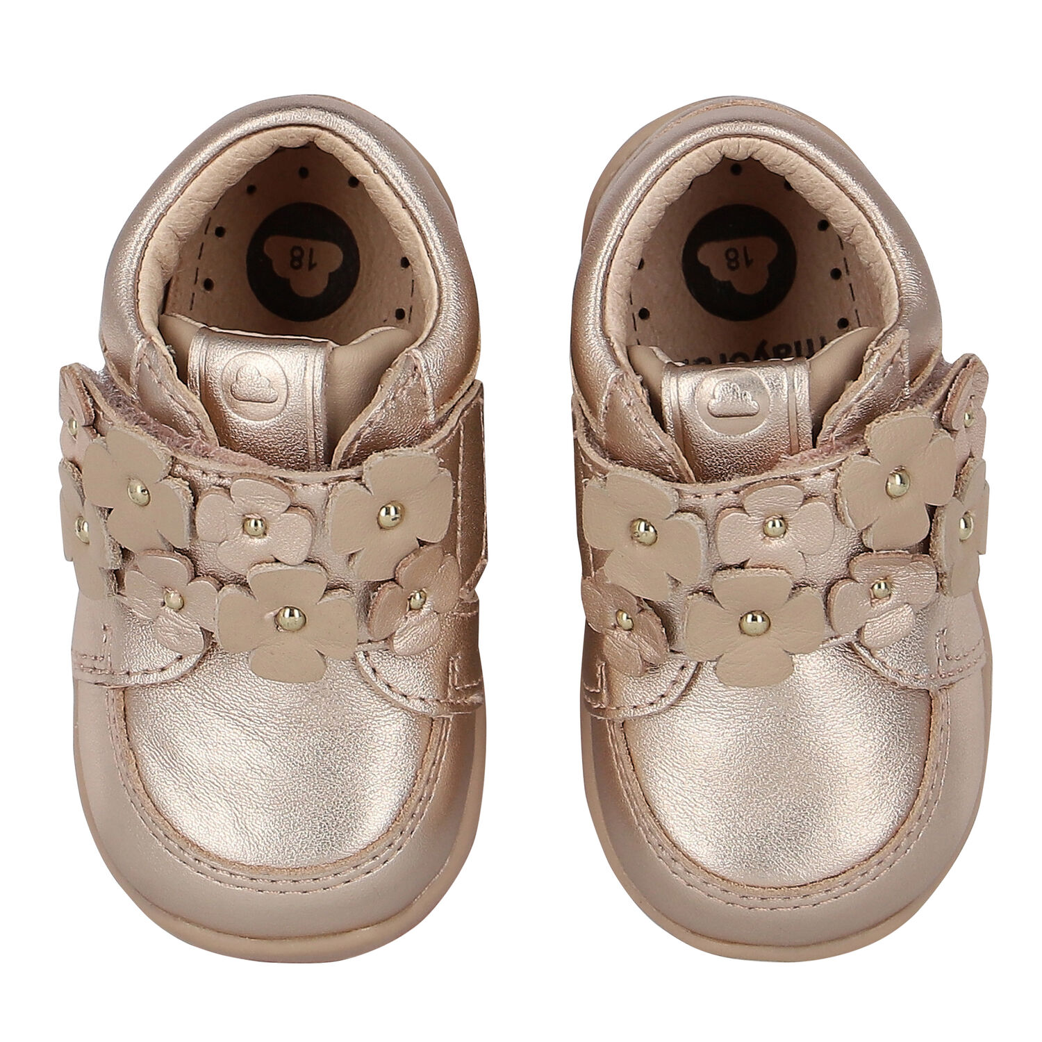 Baby Girls Rose Gold Floral Trainers, 1, hi-res image number null